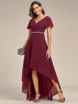 Flowy High-low Chiffon Ruffle Sleeves Bridesmaid Dress – Burgundy