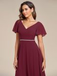 Flowy High-low Chiffon Ruffle Sleeves Bridesmaid Dress – Burgundy