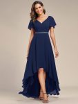 Flowy High-low Chiffon Ruffle Sleeves Bridesmaid Dress – Navy Blue