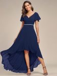 Flowy High-low Chiffon Ruffle Sleeves Bridesmaid Dress – Navy Blue