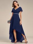 Flowy High-low Chiffon Ruffle Sleeves Bridesmaid Dress – Navy Blue