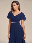 Flowy High-low Chiffon Ruffle Sleeves Bridesmaid Dress – Navy Blue