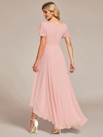 Flowy High-low Chiffon Ruffle Sleeves Bridesmaid Dress - Pink