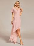 Flowy High-low Chiffon Ruffle Sleeves Bridesmaid Dress – Pink