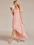 Flowy High-low Chiffon Ruffle Sleeves Bridesmaid Dress – Pink