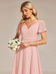 Flowy High-low Chiffon Ruffle Sleeves Bridesmaid Dress – Pink