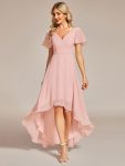 Flowy High-low Chiffon Ruffle Sleeves Bridesmaid Dress - Pink