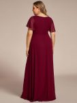 Ruffles Sleeve High Slit with Louts Leaf Chiffon Evening Dress – Burgundy