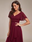 Ruffles Sleeve High Slit with Louts Leaf Chiffon Evening Dress – Burgundy