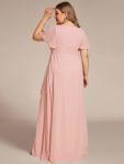 Ruffles Sleeve High Slit with Louts Leaf Chiffon Evening Dress – Pink