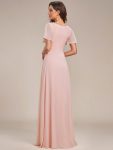 Ruffles Sleeve High Slit with Louts Leaf Chiffon Evening Dress – Pink