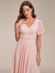 Ruffles Sleeve High Slit with Louts Leaf Chiffon Evening Dress – Pink