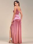 Spaghetti Straps High Stretch V-Neck Sleeveless Satin Evening Dress – Purple Orchid