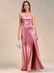 Spaghetti Straps High Stretch V-Neck Sleeveless Satin Evening Dress – Purple Orchid