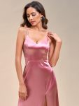 Spaghetti Straps High Stretch V-Neck Sleeveless Satin Evening Dress – Purple Orchid