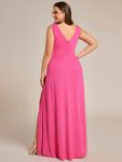 Glittery Sleeveless Double V-Neck Side Slit A-Line Formal Evening Dress – Hot Pink