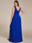 Glittery Sleeveless Double V-Neck Side Slit A-Line Formal Evening Dress – Sapphire Blue