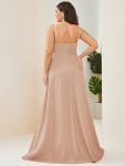 Spaghetti Strap Front Slit Shiny Evening Dress – Blush