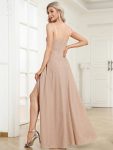 Spaghetti Strap Front Slit Shiny Evening Dress – Blush