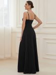 Spaghetti Strap Front Slit Shiny Evening Dress – Black