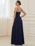 Spaghetti Strap Front Slit Shiny Evening Dress – Navy Blue