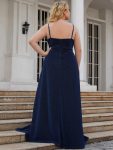 Spaghetti Strap Front Slit Shiny Evening Dress – Navy Blue