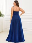 Spaghetti Strap Front Slit Shiny Evening Dress – Sapphire Blue