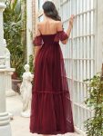 Off-Shoulder Sweetheart Double Layer Pleated Evening Dress – Burgundy