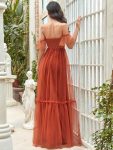 Off-Shoulder Sweetheart Double Layer Pleated Evening Dress – Burnt Orange