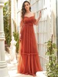 Off-Shoulder Sweetheart Double Layer Pleated Evening Dress – Burnt Orange