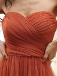 Off-Shoulder Sweetheart Double Layer Pleated Evening Dress – Burnt Orange