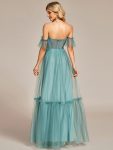 Off-Shoulder Sweetheart Double Layer Pleated Evening Dress – Dusty Blue