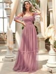 Off-Shoulder Sweetheart Double Layer Pleated Evening Dress – Purple Orchid