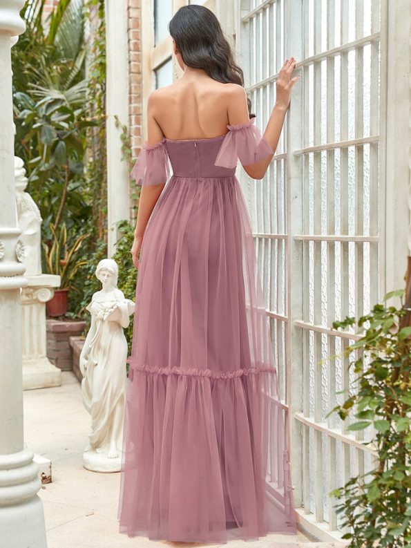 Off-Shoulder Sweetheart Double Layer Pleated Evening Dress - Purple Orchid