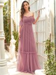 Off-Shoulder Sweetheart Double Layer Pleated Evening Dress – Purple Orchid