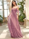 Off-Shoulder Sweetheart Double Layer Pleated Evening Dress – Purple Orchid