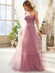 Off-Shoulder Sweetheart Double Layer Pleated Evening Dress – Purple Orchid