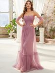 Off-Shoulder Sweetheart Double Layer Pleated Evening Dress – Purple Orchid