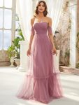 Off-Shoulder Sweetheart Double Layer Pleated Evening Dress – Purple Orchid