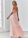 Off-Shoulder Sweetheart Double Layer Pleated Evening Dress – Pink