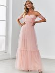 Off-Shoulder Sweetheart Double Layer Pleated Evening Dress – Pink