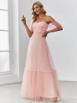 Off-Shoulder Sweetheart Double Layer Pleated Evening Dress – Pink