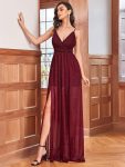 Spaghetti Strap 2 in 1 Sheer Evening Dress – Burgundy