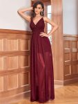 Spaghetti Strap 2 in 1 Sheer Evening Dress – Burgundy