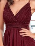 Spaghetti Strap 2 in 1 Sheer Evening Dress – Burgundy