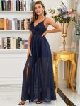 Spaghetti Strap 2 in 1 Sheer Evening Dress – Navy Blue