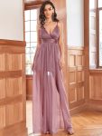 Spaghetti Strap 2 in 1 Sheer Evening Dress – Purple Orchid