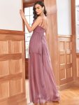 Spaghetti Strap 2 in 1 Sheer Evening Dress – Purple Orchid