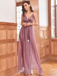 Spaghetti Strap 2 in 1 Sheer Evening Dress – Purple Orchid