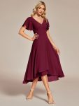 Flowing Chiffon V-Neck Ruffle Sleeves Bridesmaid Dress – Burgundy